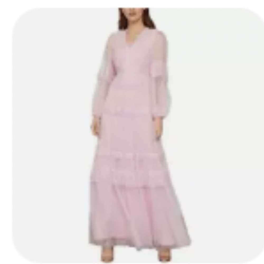 BCBG Max Adria Woman’s pink puff sleeve lace trim dress